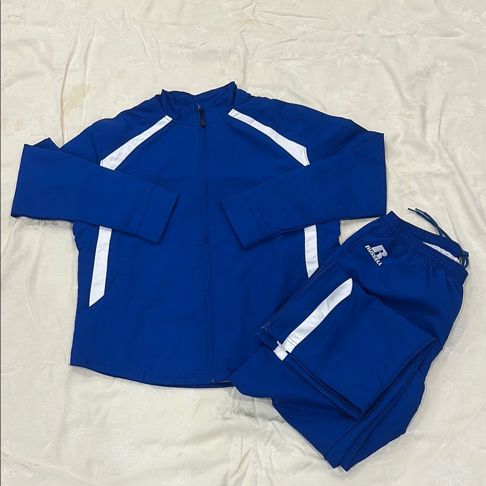 NWOT Blue and White Track Suit - mesh lined